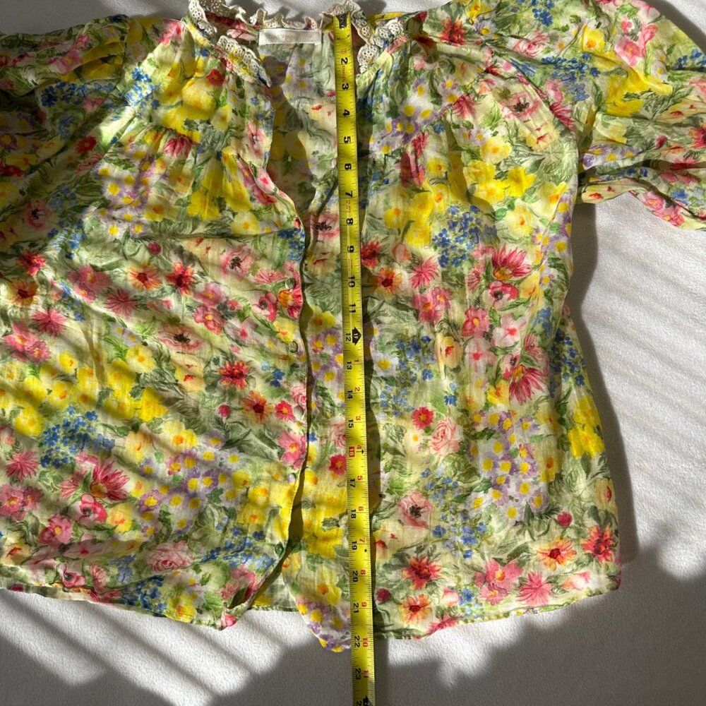 LoveShackFancy Lumiere Top Cotton Silk Bright Yellow Floral Size XS Coquette - Picture 11 of 12